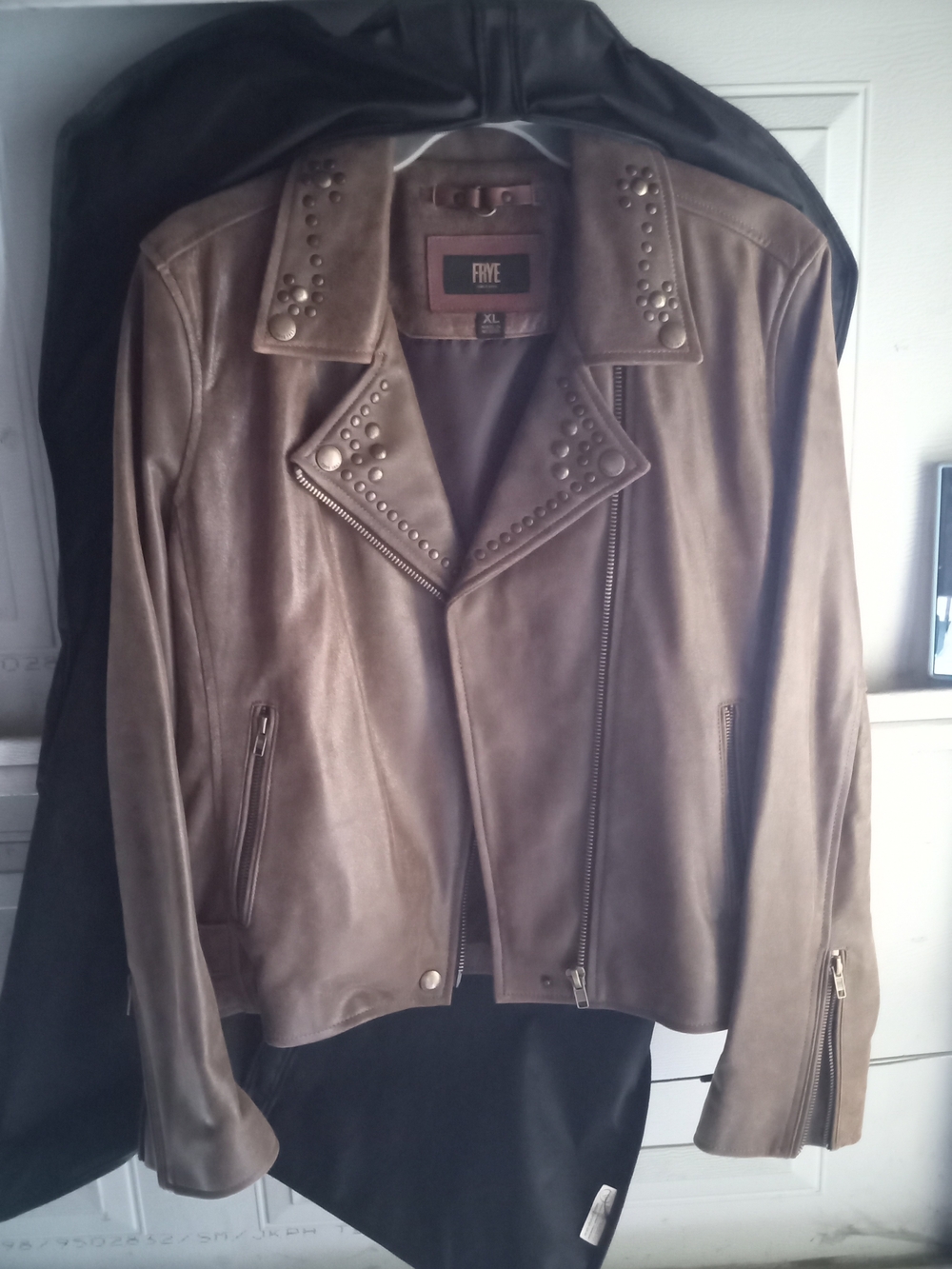 Frye Olive Brown Studded Leather Moto Jacket